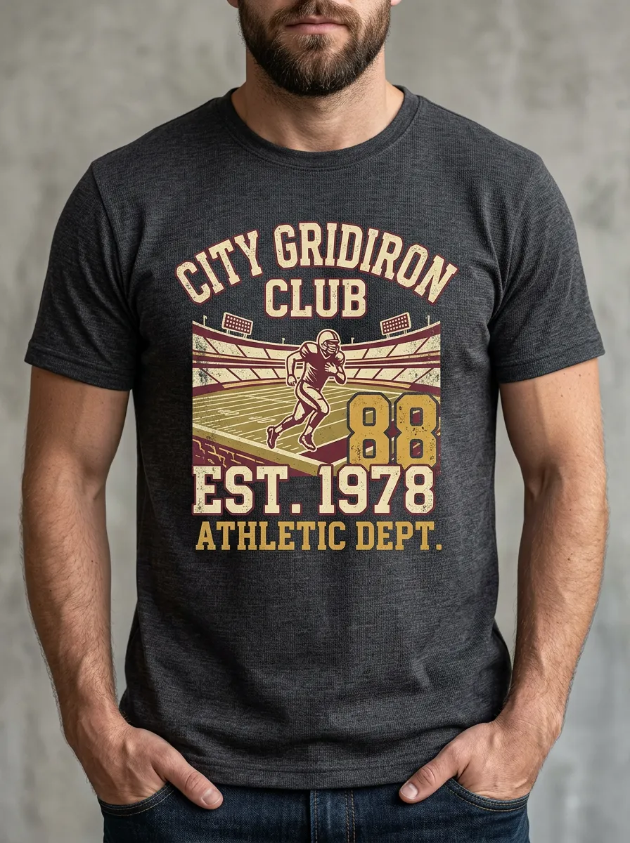 Men's Distinctive Football Gridiron Ball Crew Neck Graphic T-Shirt