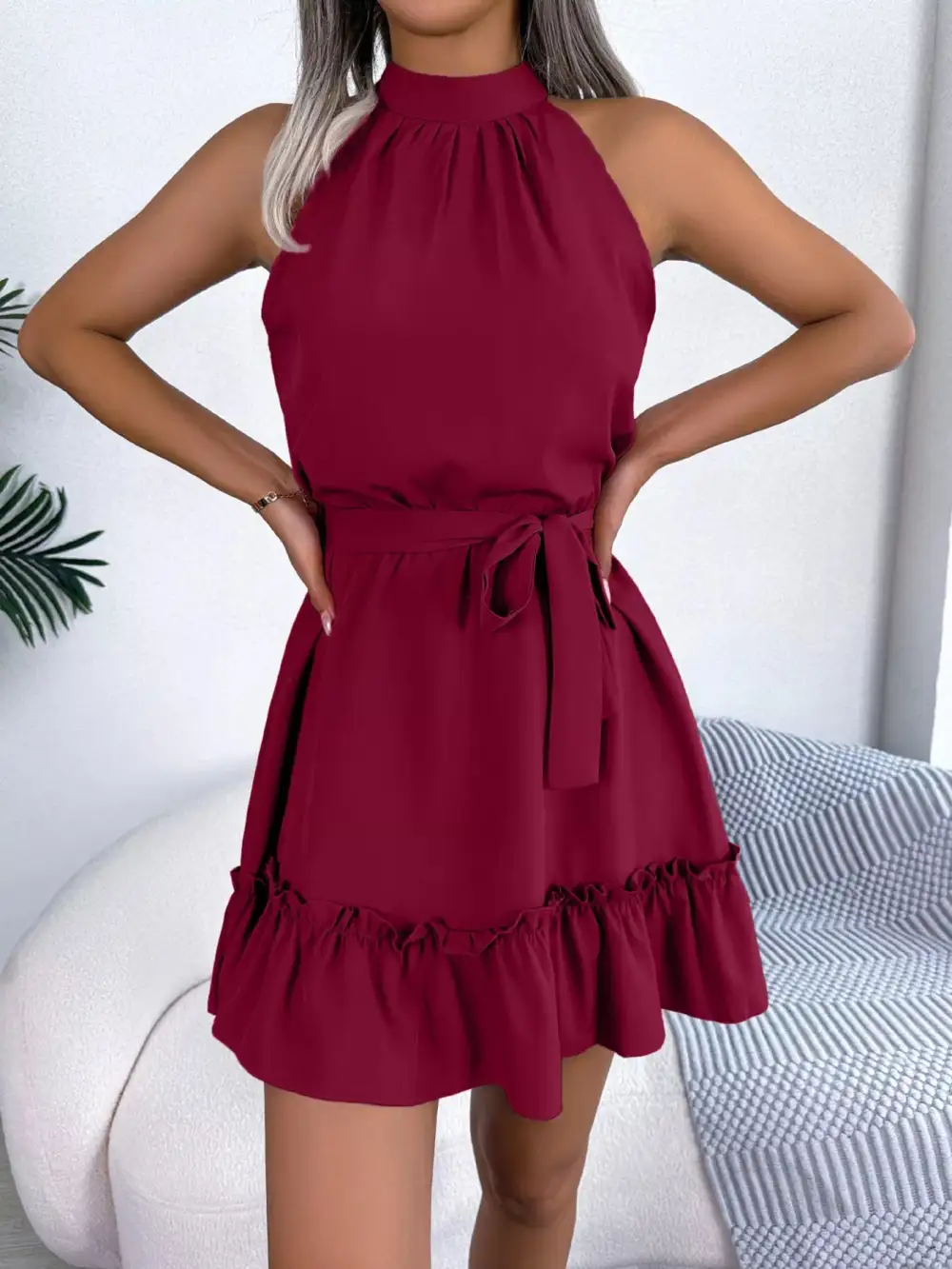 Halter A Line Ruffle Casual Dress