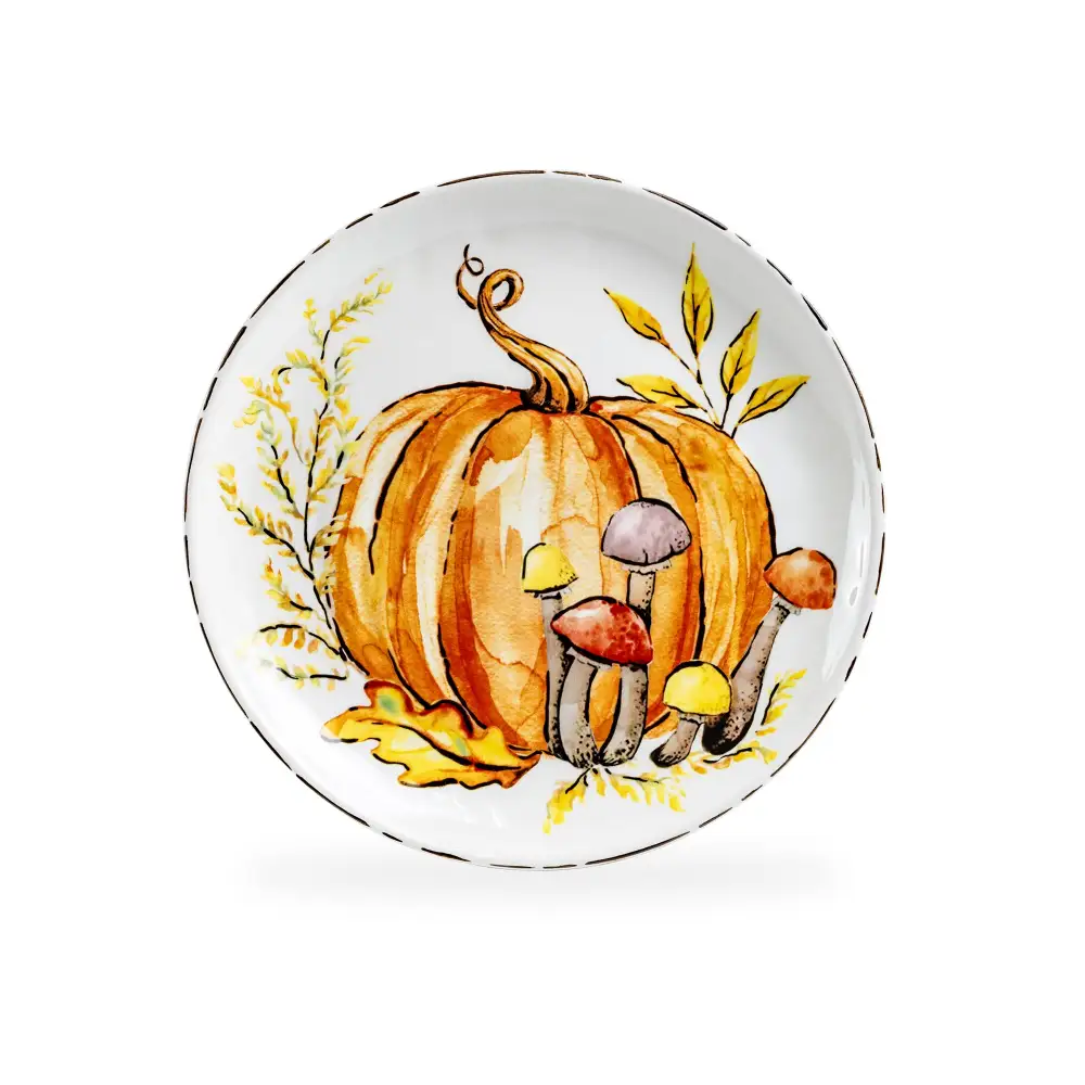 Fall Pumpkin Mushrooms Stoneware Dessert Plate