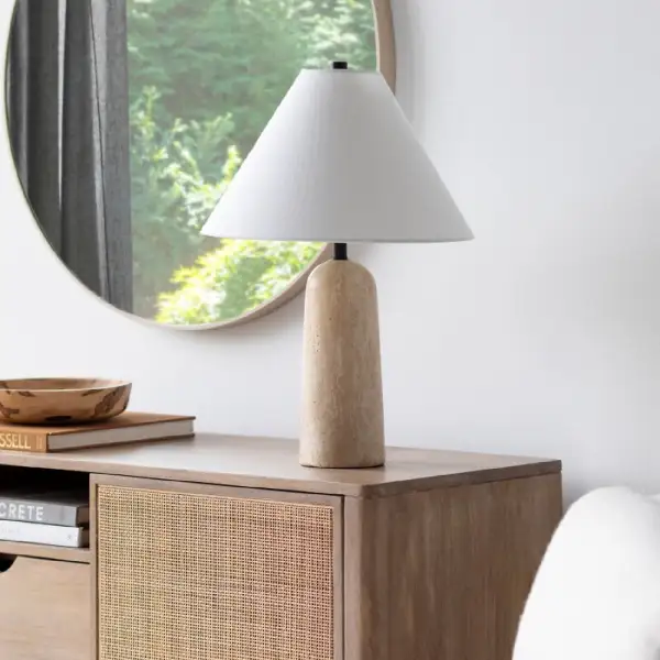 Art Deco Empire Shade Modern Travertine Metal Table Lamp