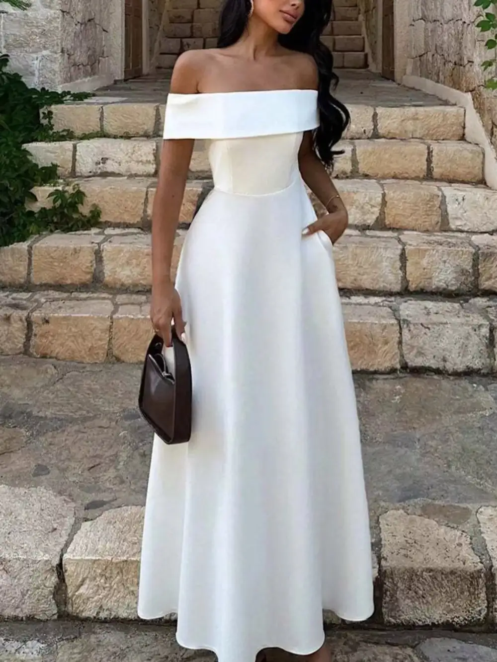 Off Shoulder A Line Maxi Dress
