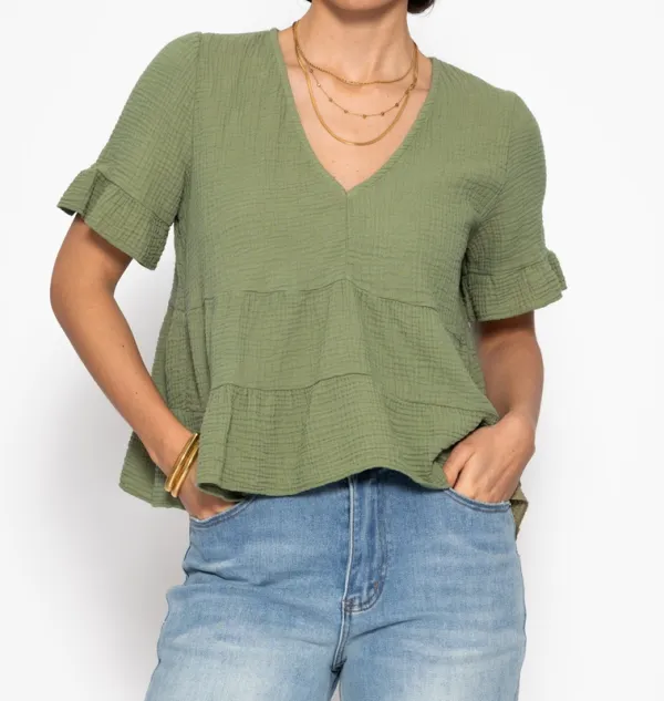 Khaki  Deep V Shirt