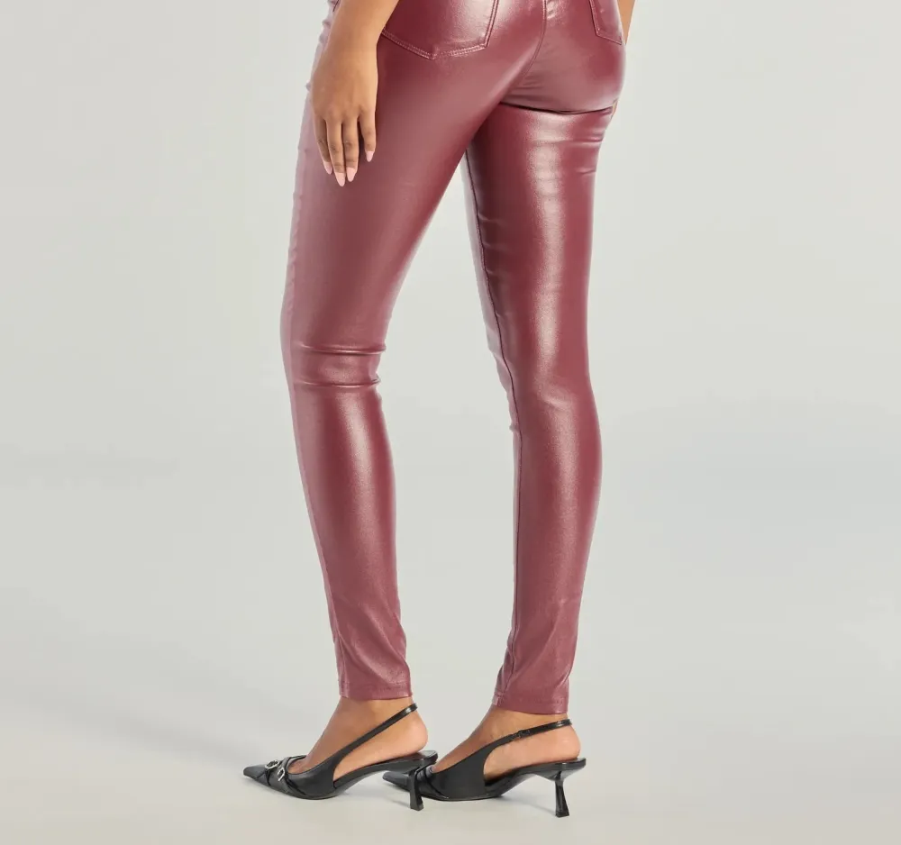 Wine Coated Faux Leather High-Rise Skinny Pants