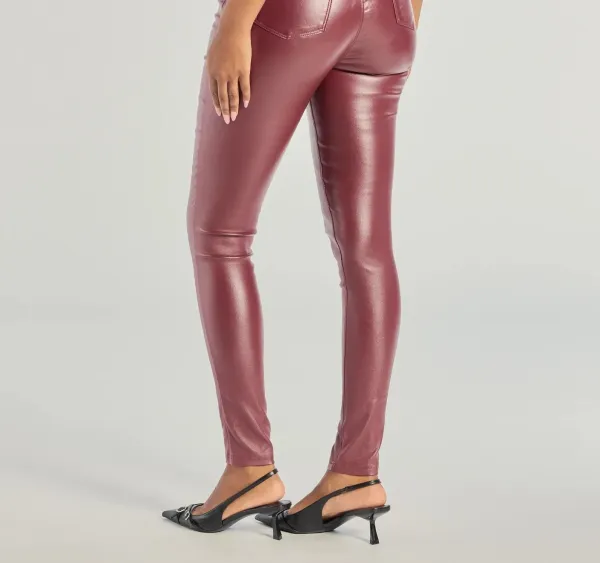 Wine Coated Faux Leather High-Rise Skinny Pants