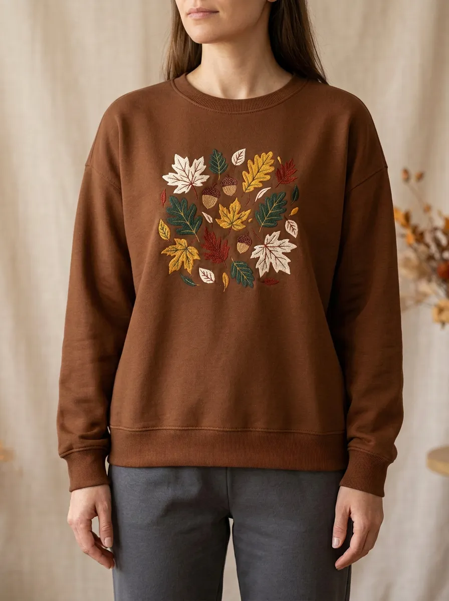 Embroidered Acorn Graphic Sweatshirt