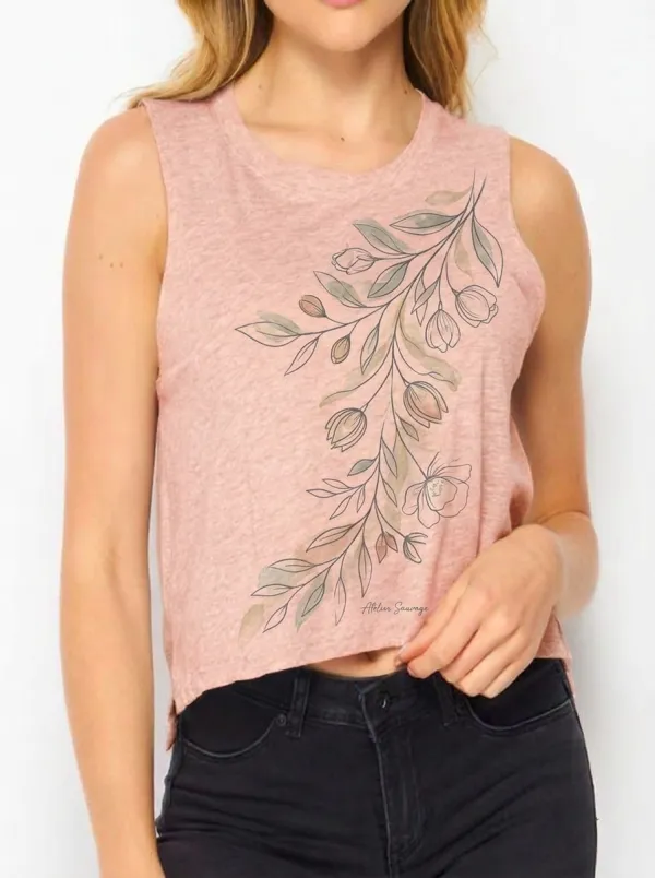 Women's Botanical Nature Lover Floral Branch Printed Tank Top