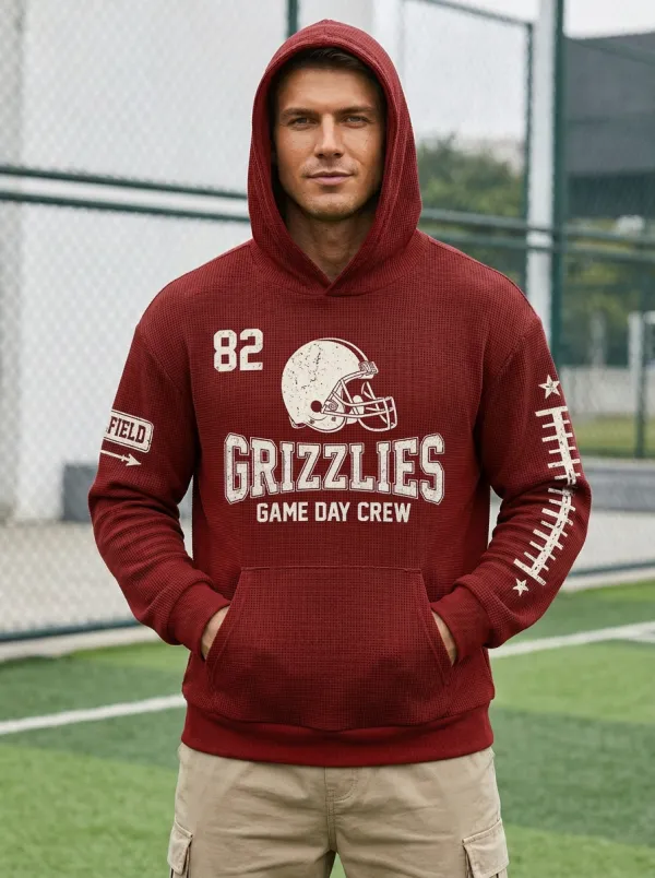 Men's Football Grizzlies Helmet 82 Printed Waffle Hoodie