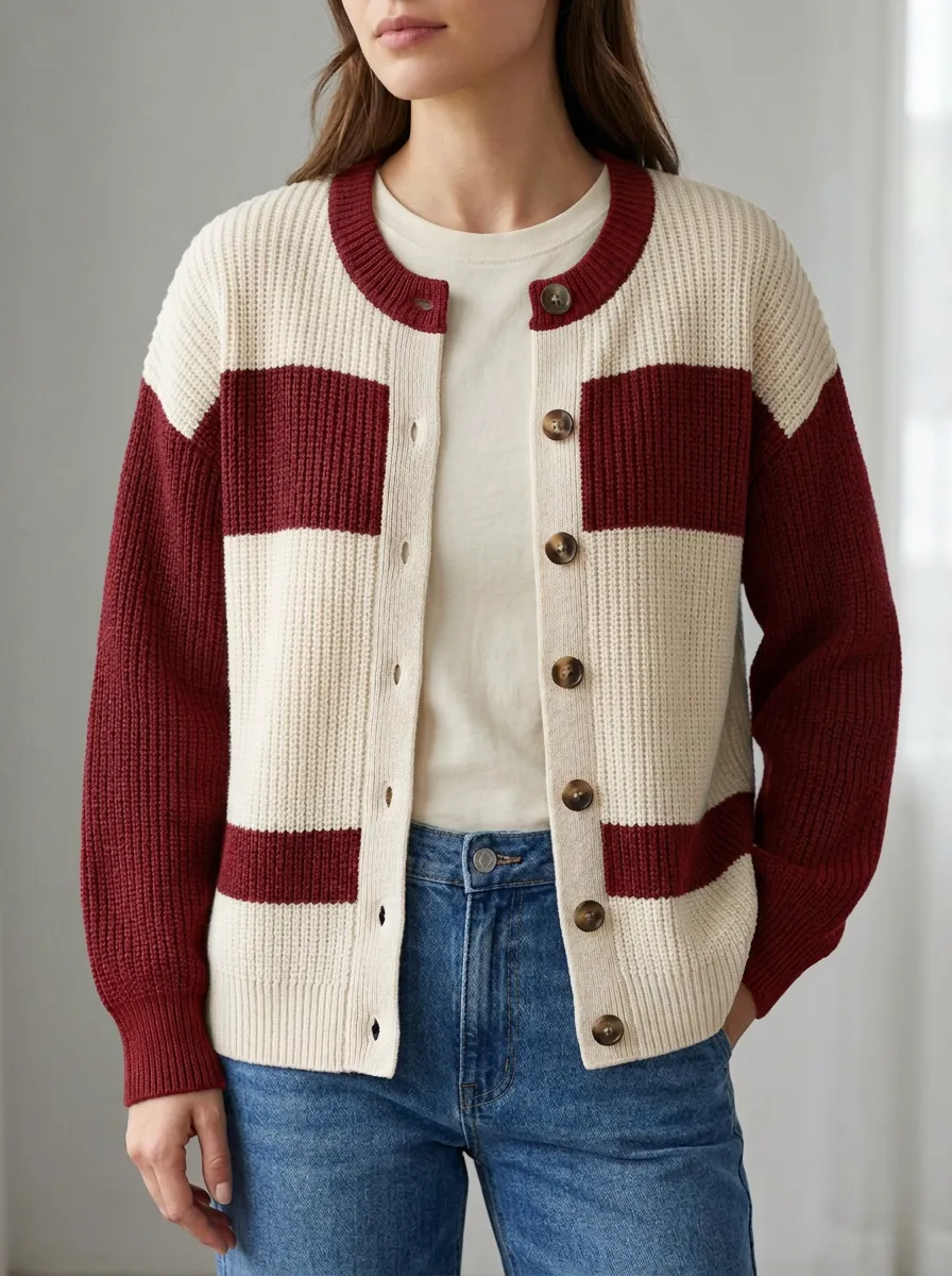 Striped Rugby Striped Print Knit Cardigan