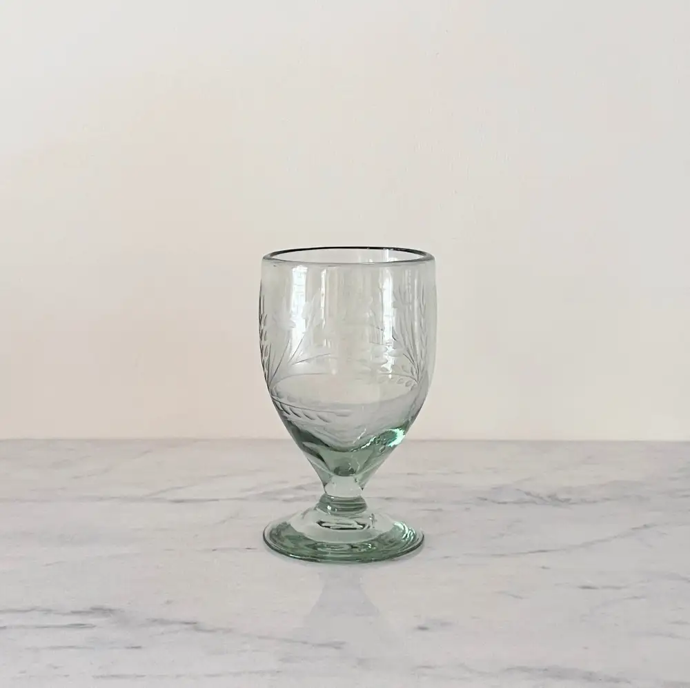 Hand Etched Footed Glass