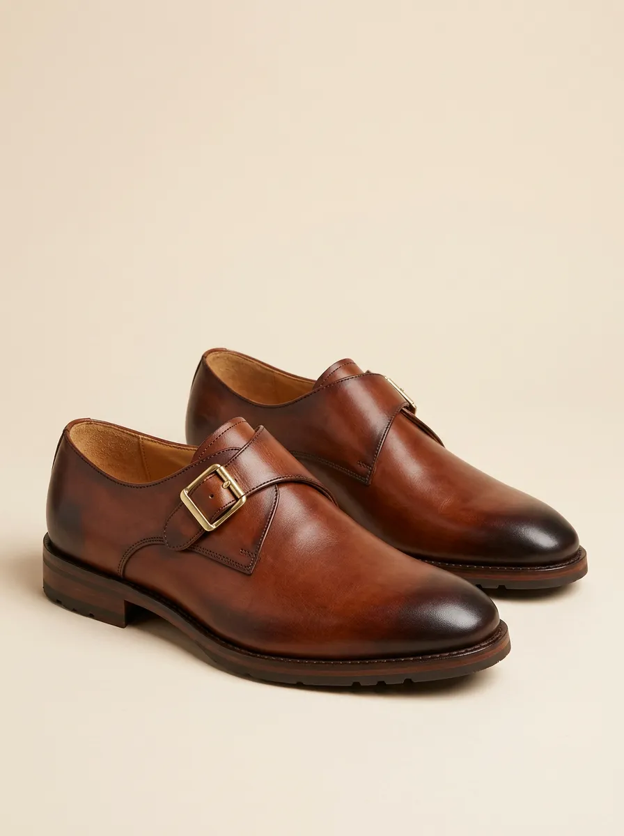 Men's Classic Business Leather Single Monk Strap Shoes