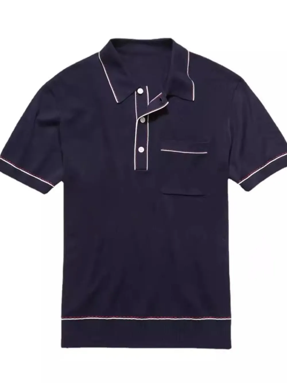 Textured Button Front Short Sleeve Collared Polo Shirt