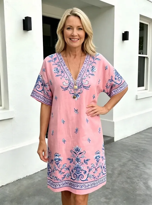 Women's Summer Vacation Blue Floral Pattern Printed Dress