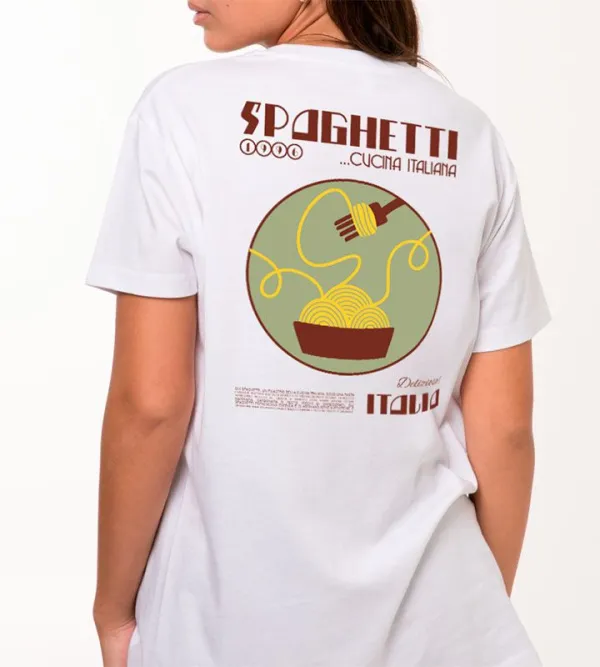Italian Pasta Graphic White T-Shirt