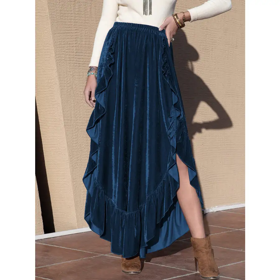 Slit Ruffled Wide Leg Pants