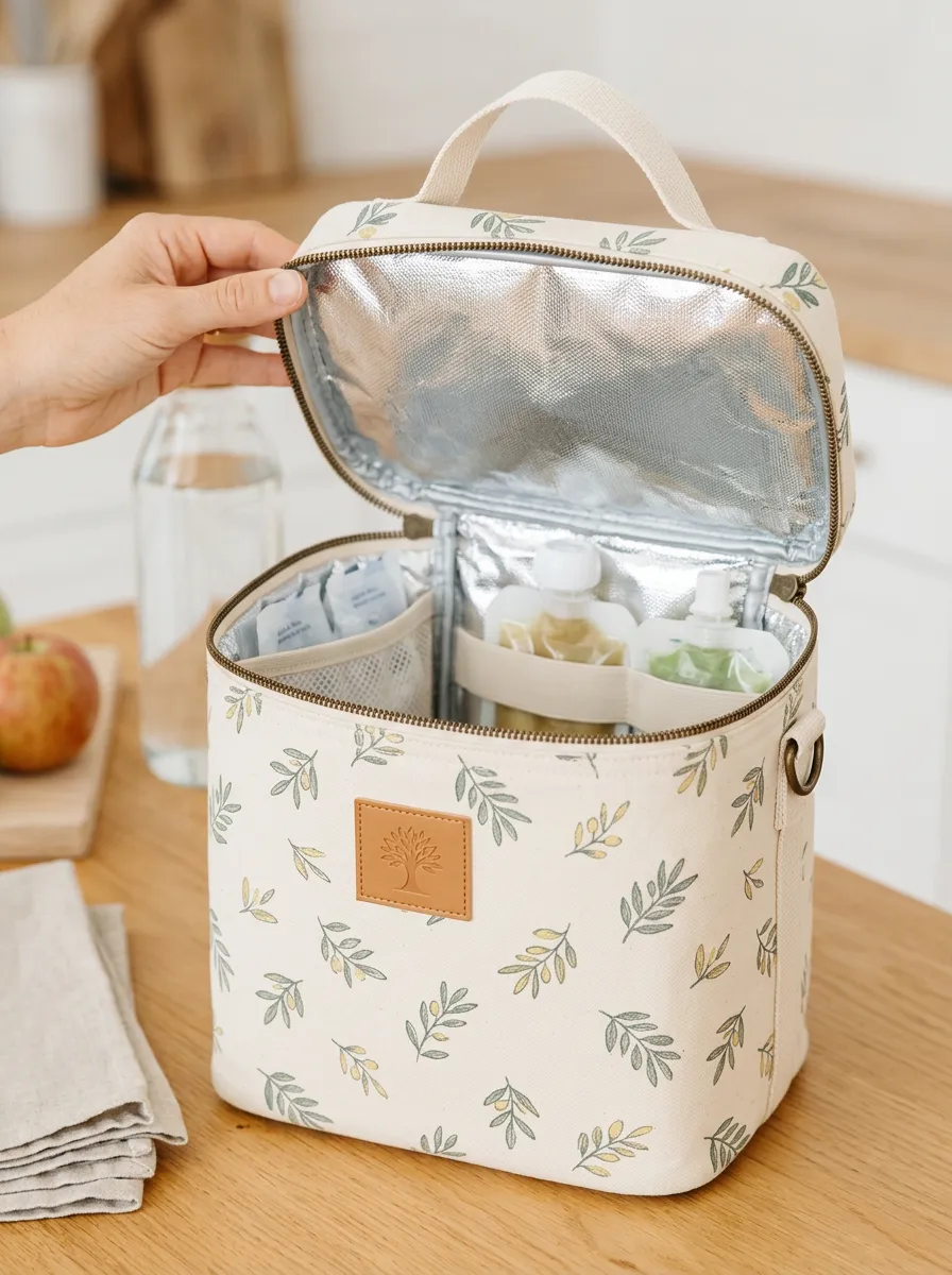 Botanical Olive Branch Pattern Printed Insulated Lunch Bag