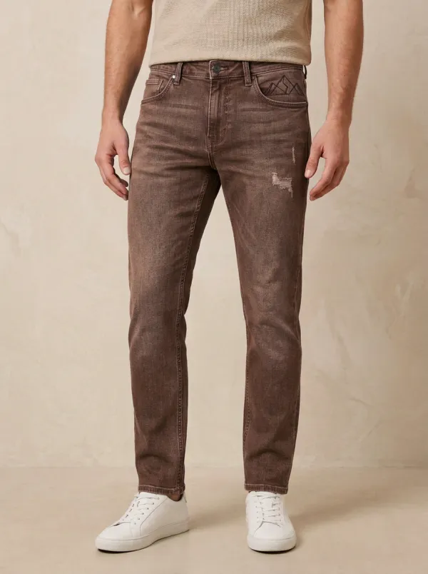 Men's Mountain Graphic Distressed Graphic Stretch Jeans