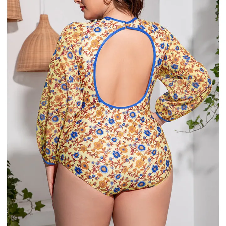 Women's Long-Sleeve Floral One-Piece Swimsuit