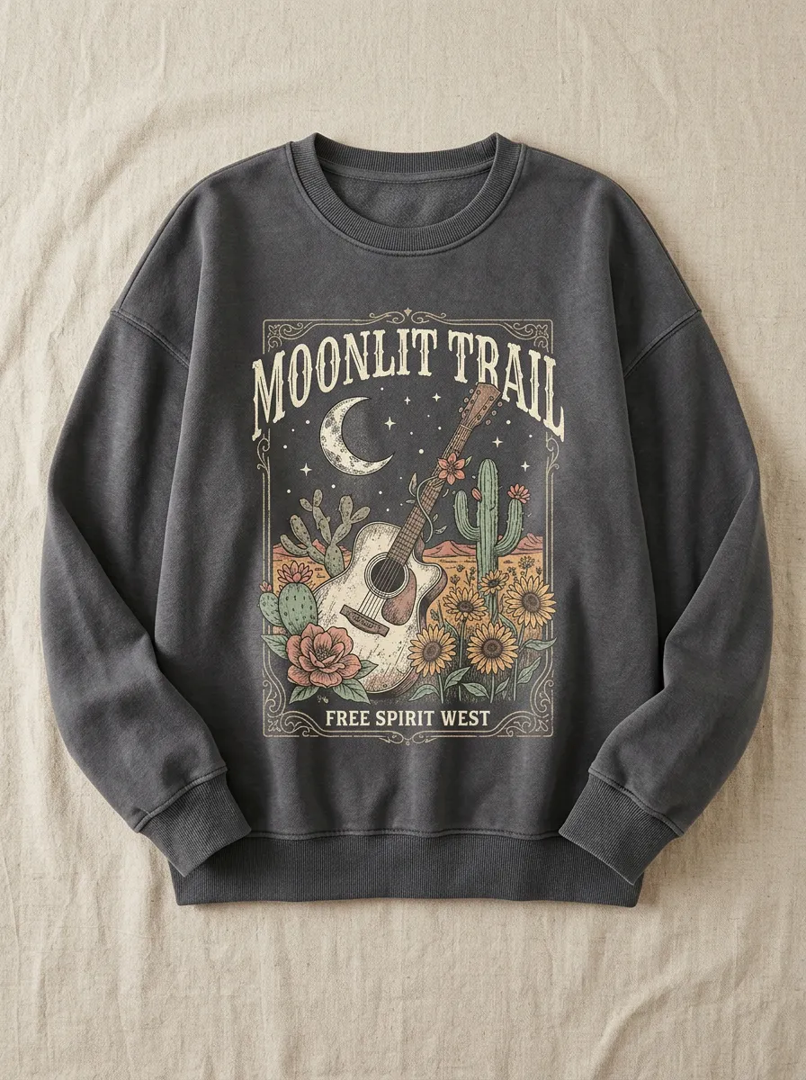 Cactus Guitar Women's Western Crew Neck Sweatshirt