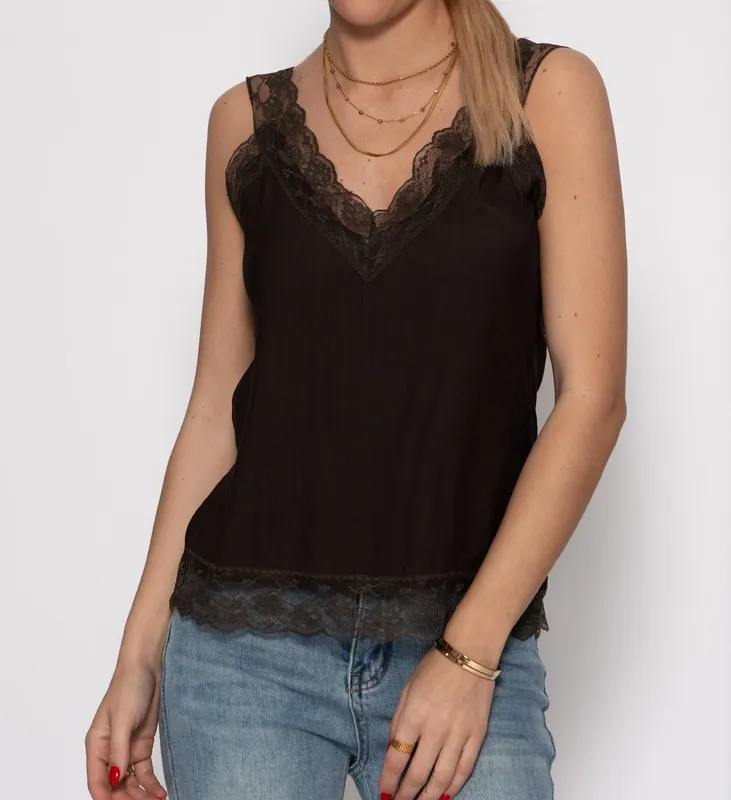 Brown Lace Viscose V Top