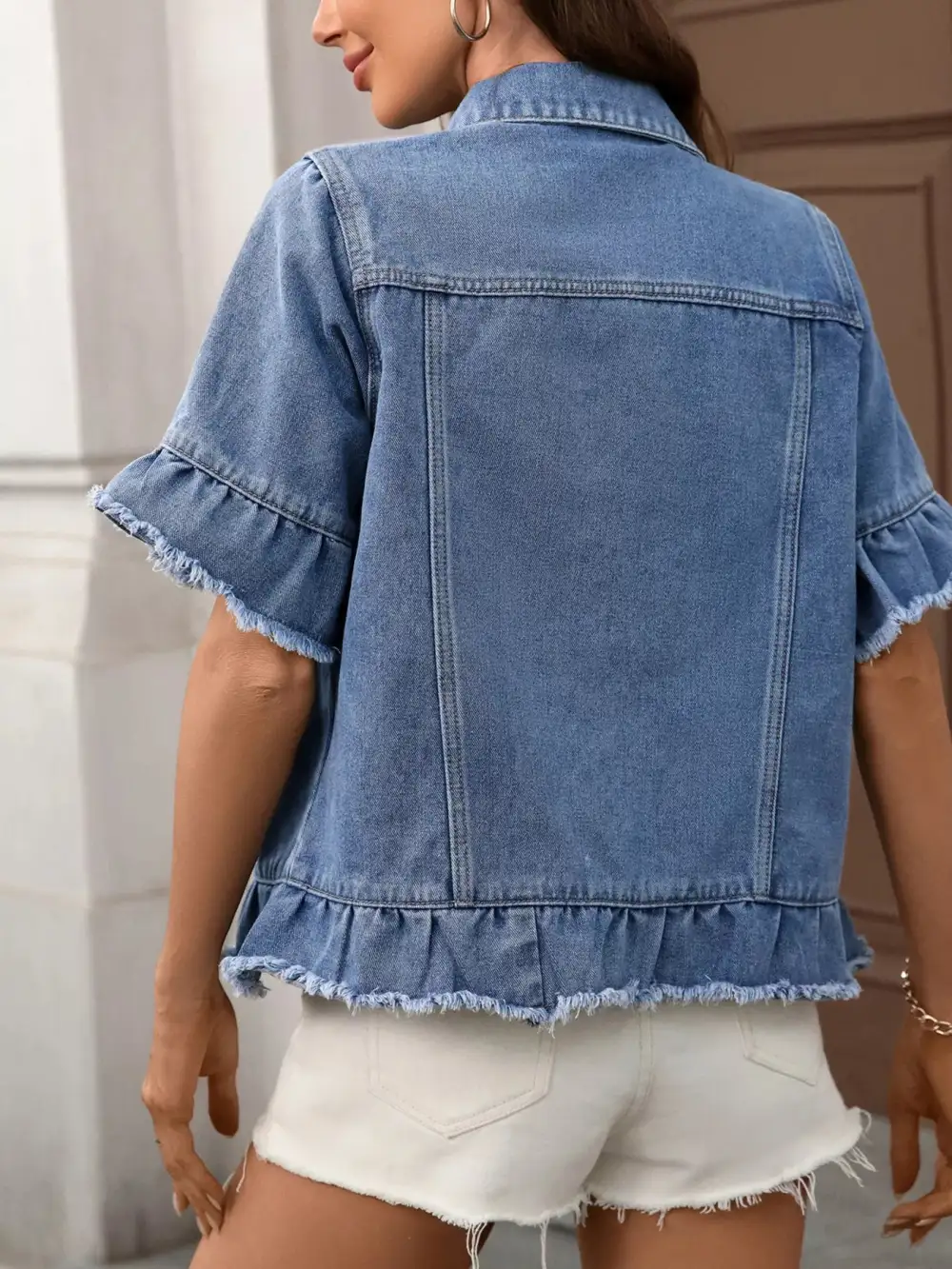 Raw Hem Button Up Jacket Effortless Outfit Layer