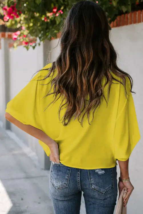 Summer Sleeve Wrap V Neck Draped Blouses