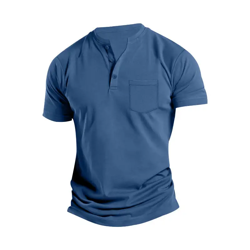 Men's Breathable Cotton-elastane Short-Sleeve Henley With Chest Pocket