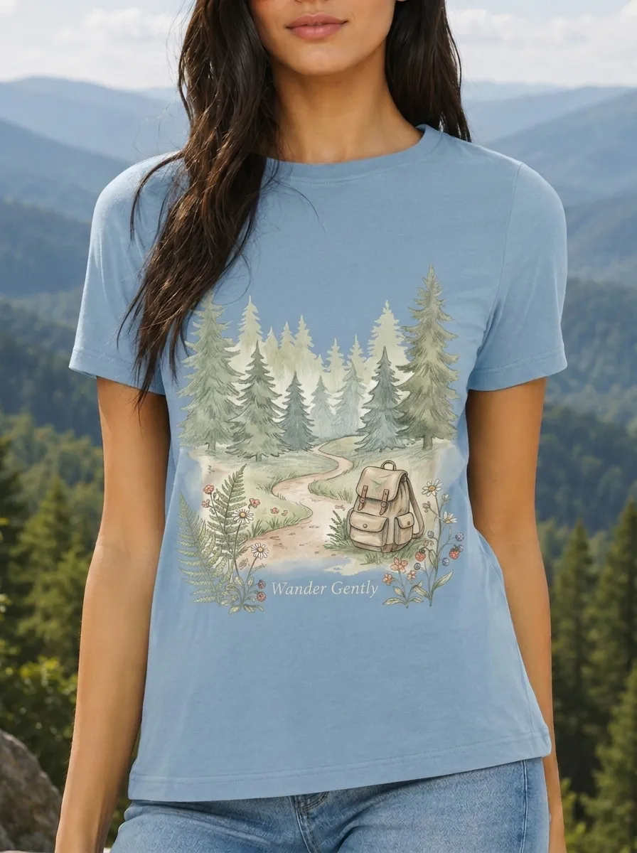 Women's Nature Hiking Lover Forest Backpack Printed T-shirt