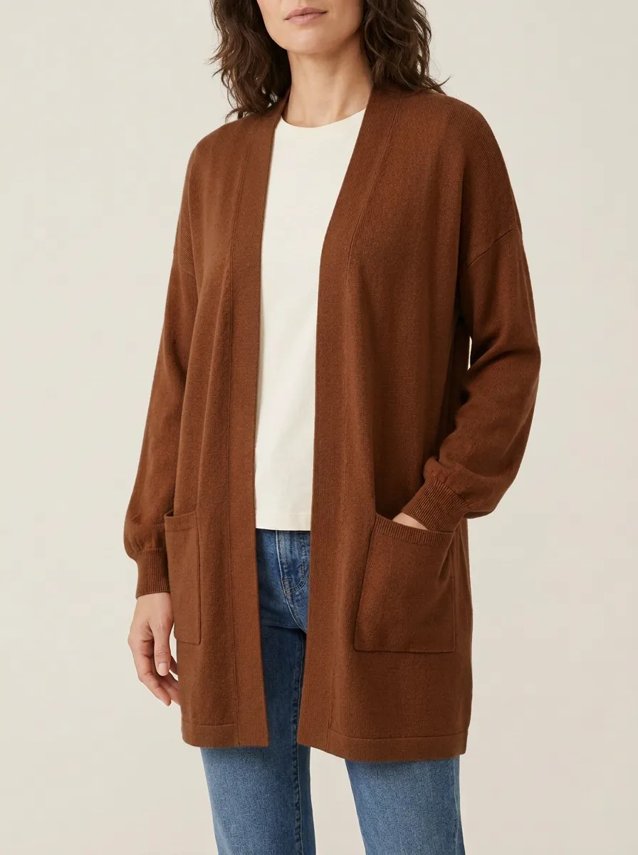 Crafted Open-Front Knit Cardigan