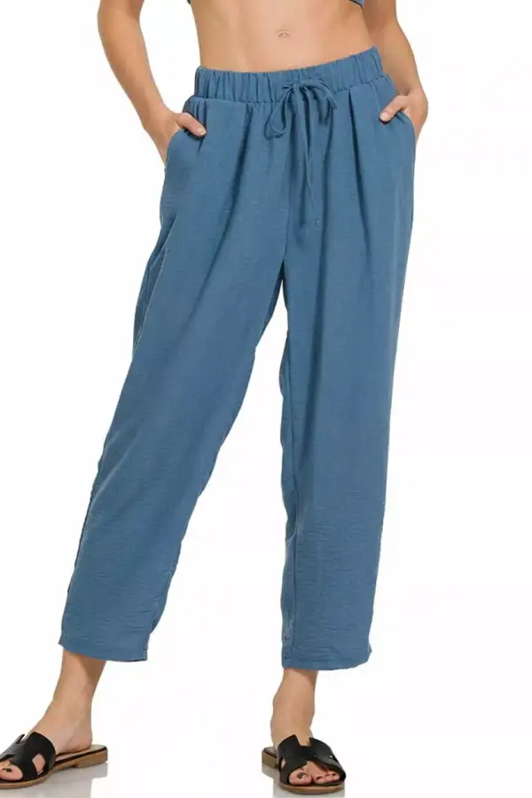 Woven Crepe Elastic Band Waist Pants