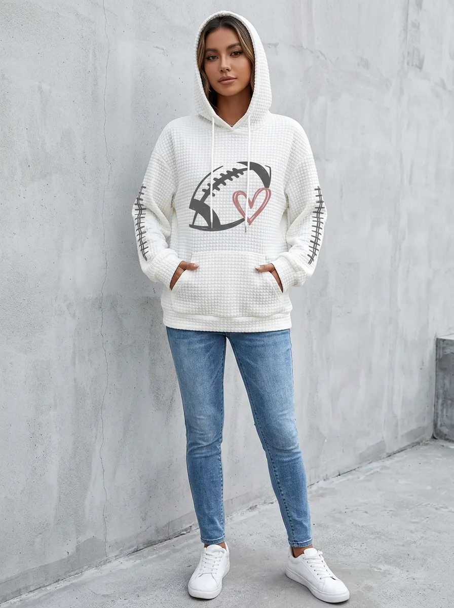 Women's Football Off-White Waffle-Knit Graphic Hoodie