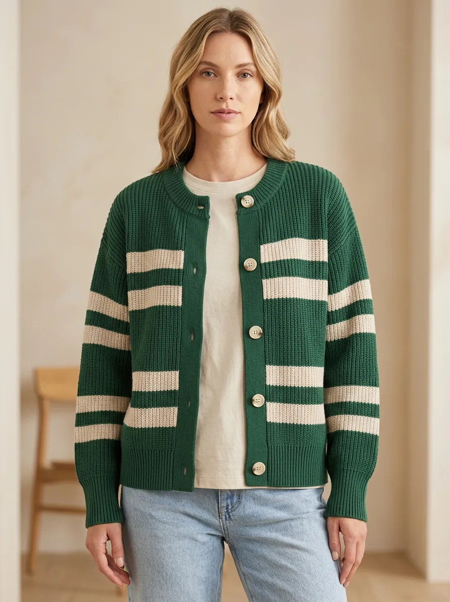 Heritage Striped Rugby Striped Knit Cardigan