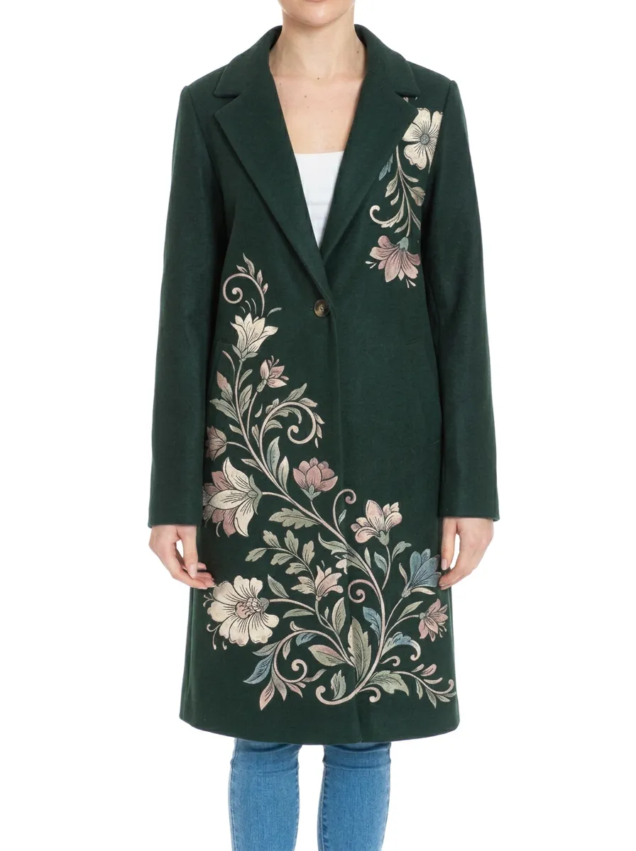 Women's Floral Art Vintage Style Printed Wool Coat