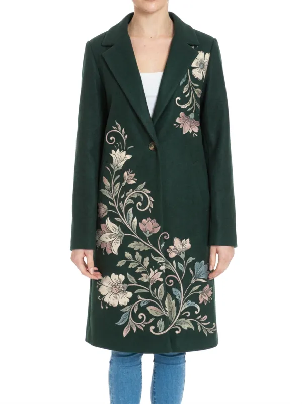 Women's Floral Art Vintage Style Printed Wool Coat