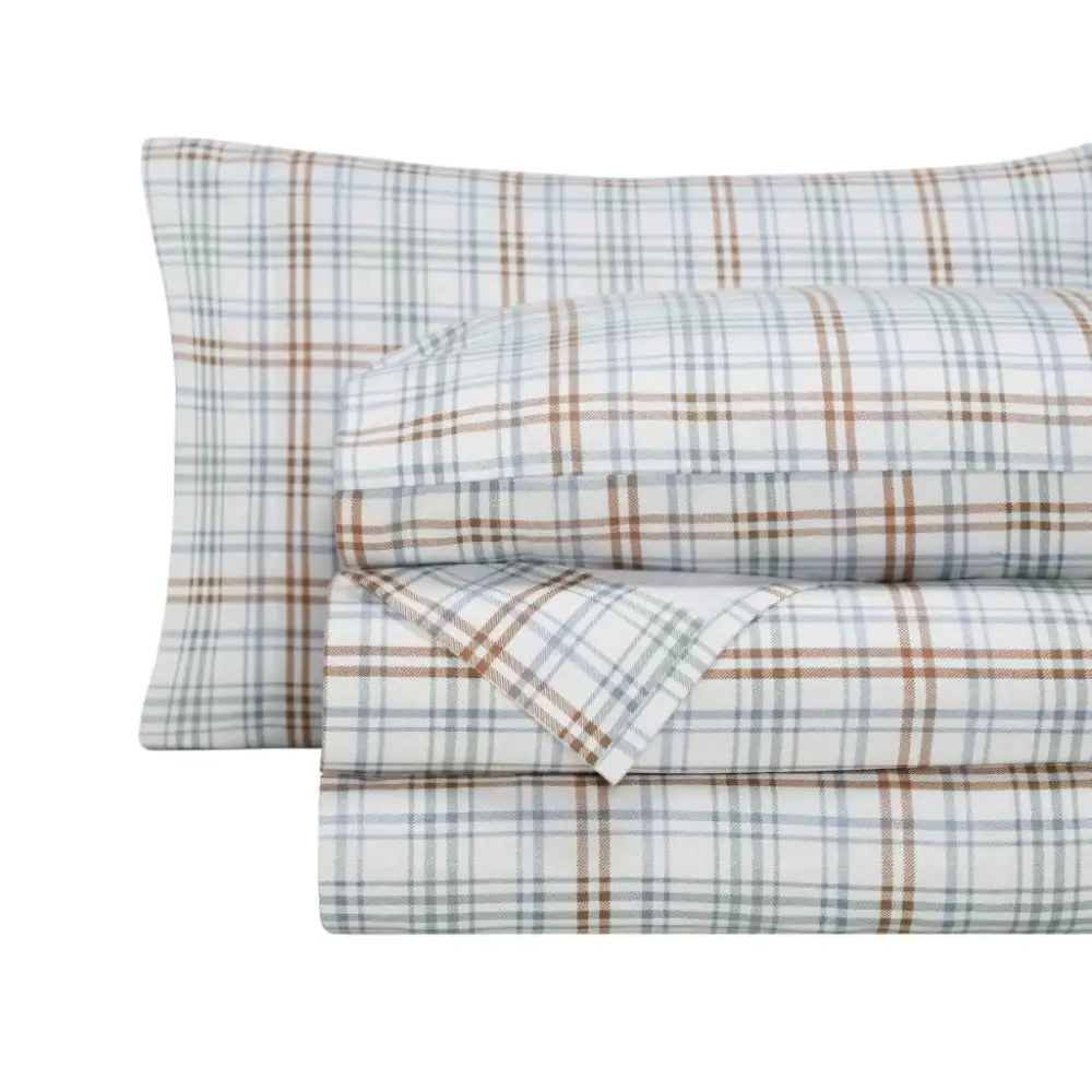 Cotton Flannel Plaid Farmhouse Sheet Bedding Set