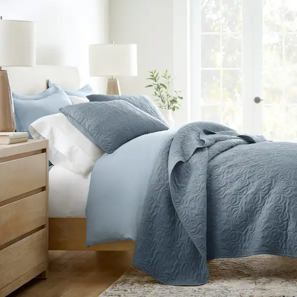 Floral Stitch Quilted Coverlet Set