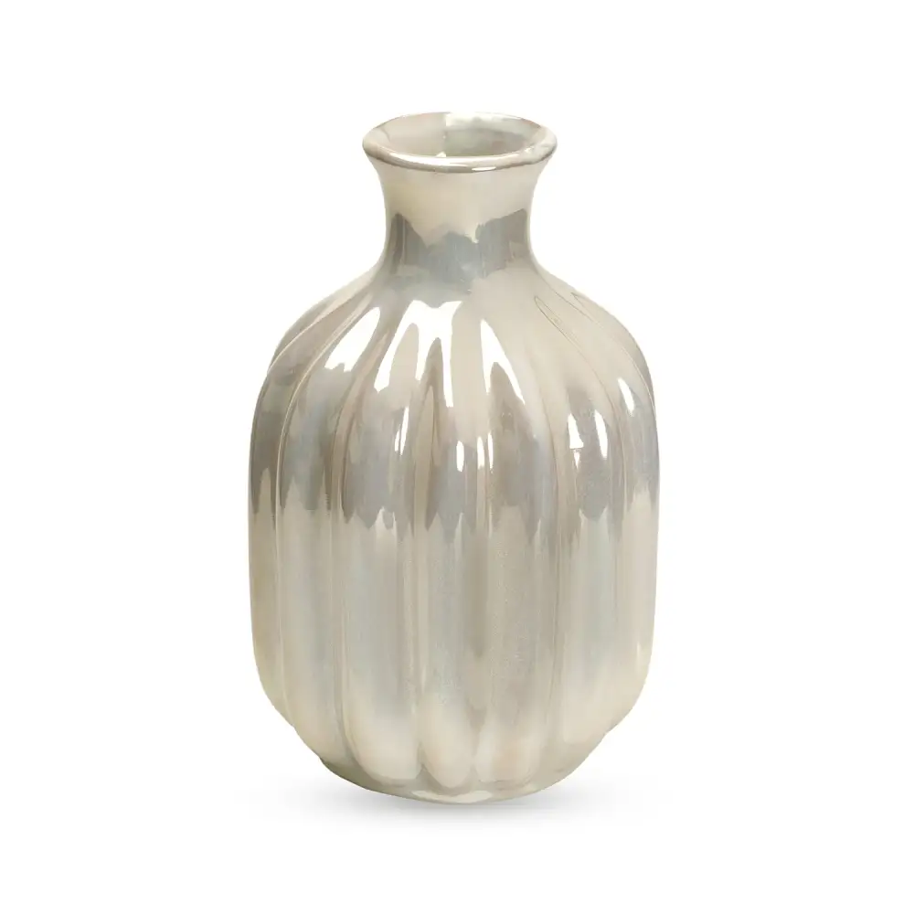 Ivory Ribbed Ceramic Vase