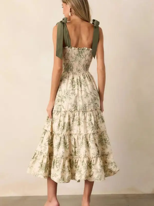 Floral Print Smocked Tiered Midi Dress Effortlessly Feminine
