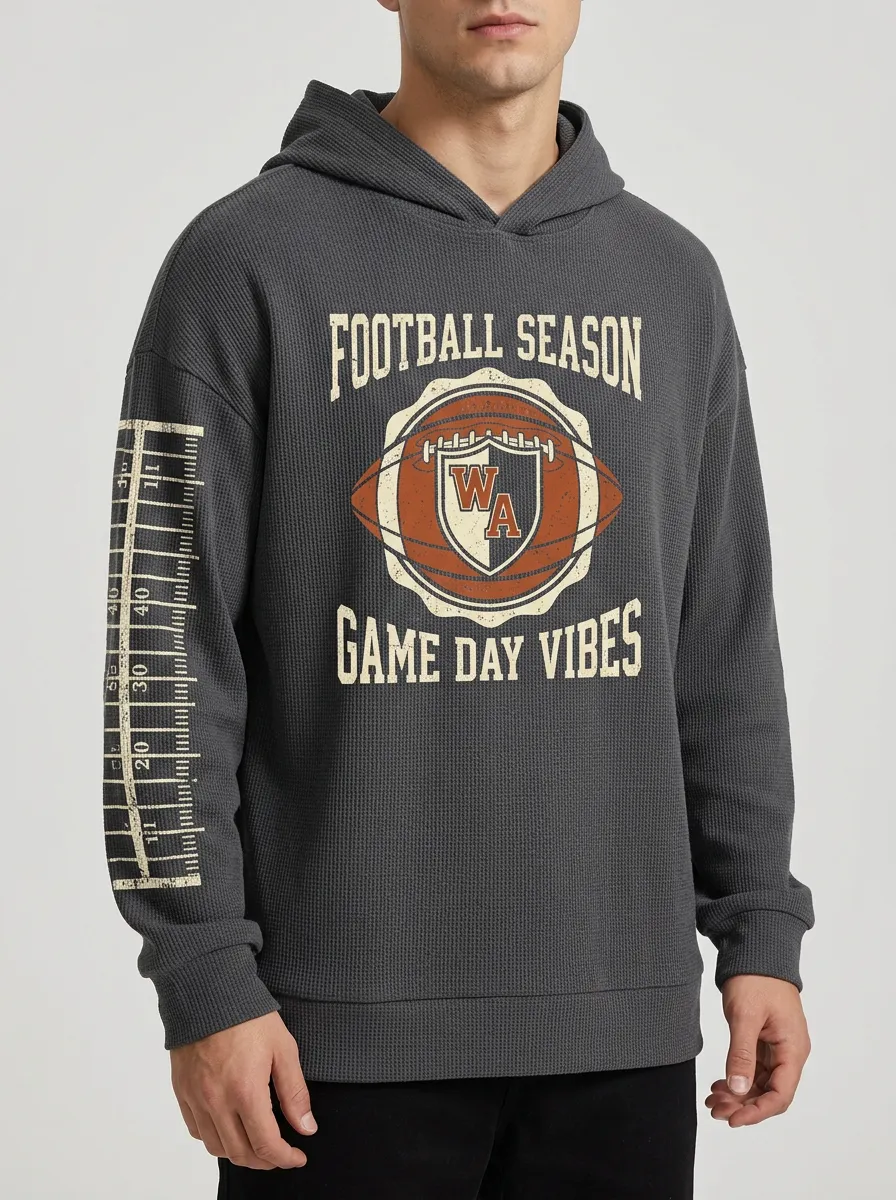 Men's Football Season Game Day Vibes WA Shield Printed Waffle Hoodie