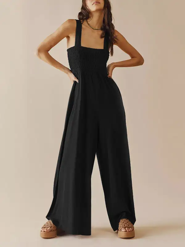 Square Neck Slim Pleated Jumpsuit