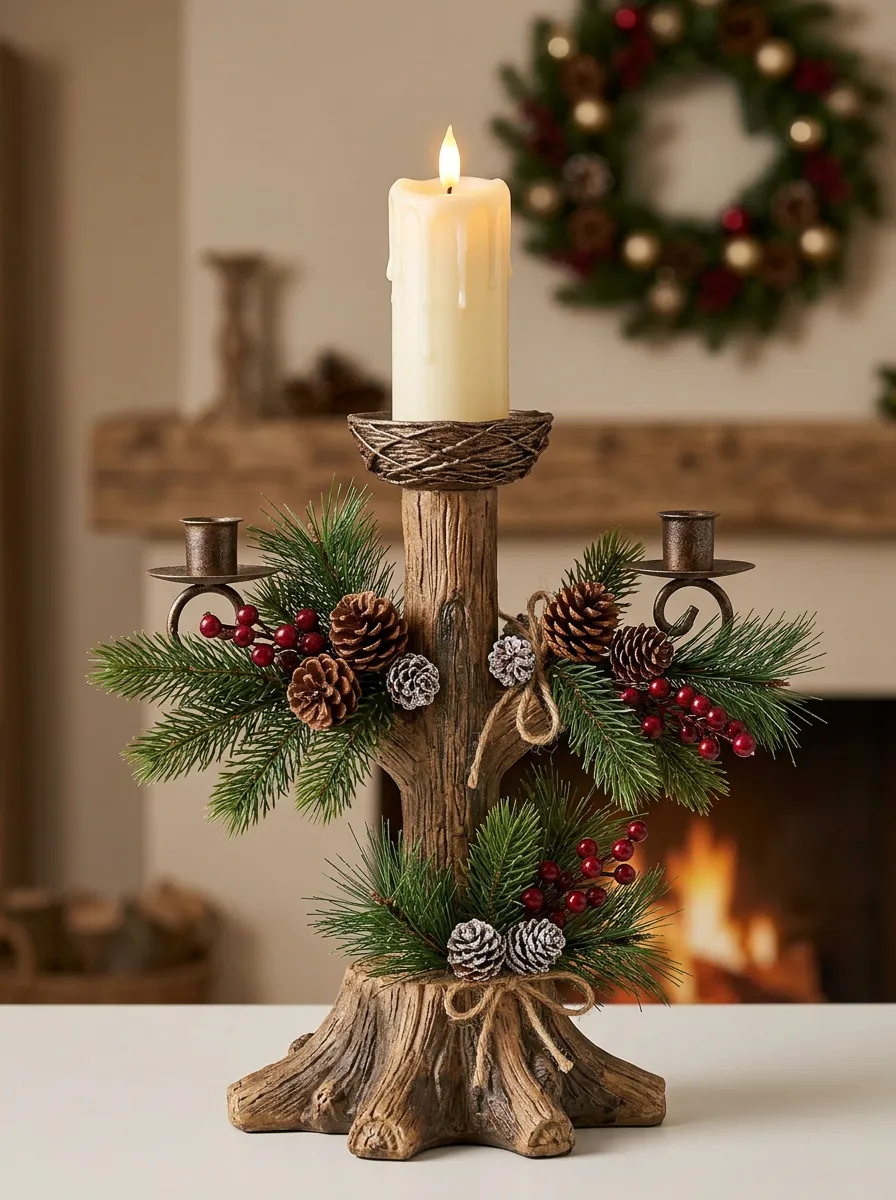 Classic Pinecone Berry Printed Candle Holder