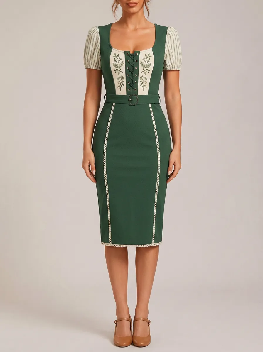 Women's Printed Floral Dirndl-Inspired Dress