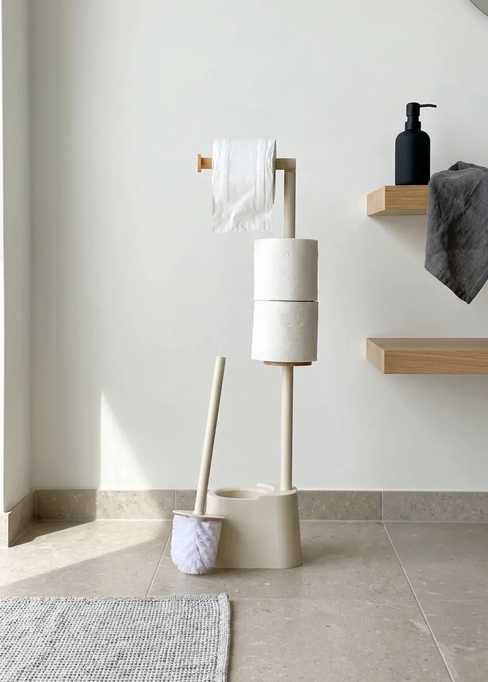 Toilet Paper Holder With Brush Ivory
