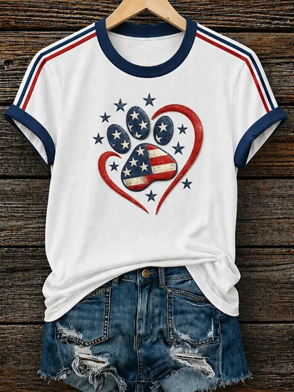 Proud American Dog Mama 250th Anniversary Patriotic Paw Print Tee