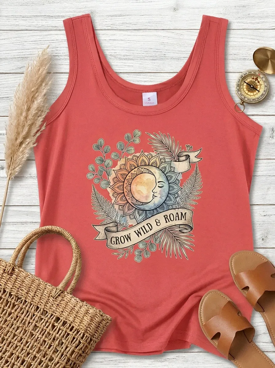 Boho Nature Lover Sun Moon Floral Tank Top