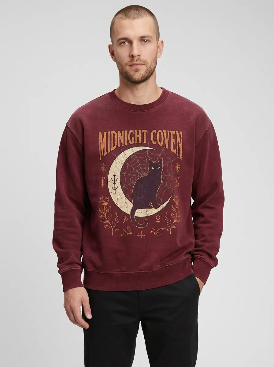 Men's Halloween Midnight Coven Moon Cat Sweatshirt