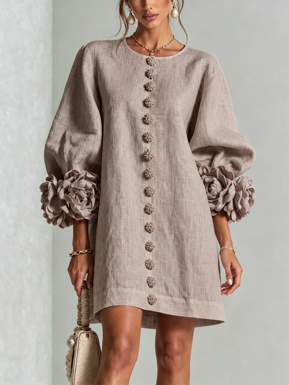 ✨New Arrivals & Special Offers-Floral Button-down Mini Dress With Striking Floral Cuffs