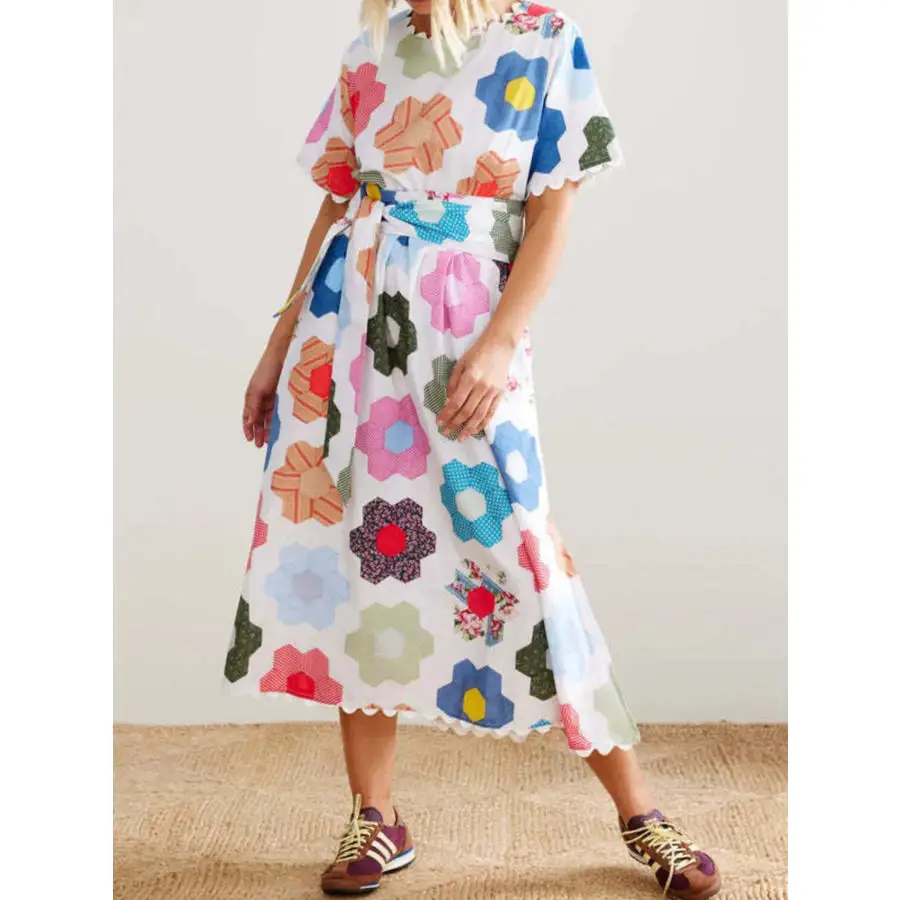 Midi Dress with Scalloped Edges