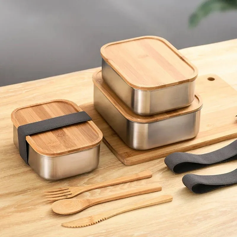 Stainless Lunch Container With Wooden Lid