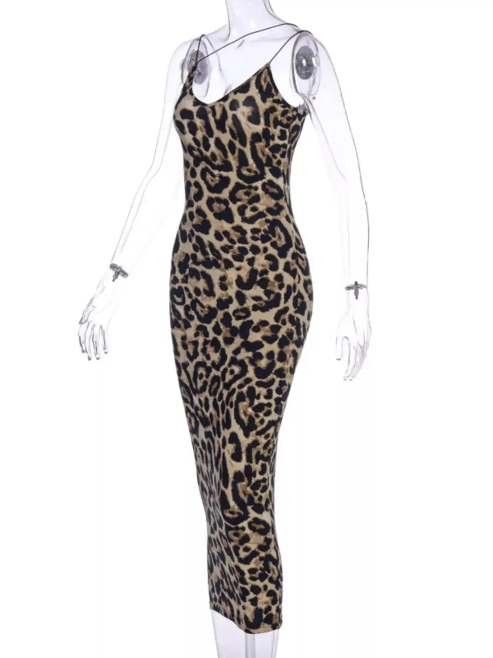 Spaghetti-Strap Leopard-Print Midi Dress
