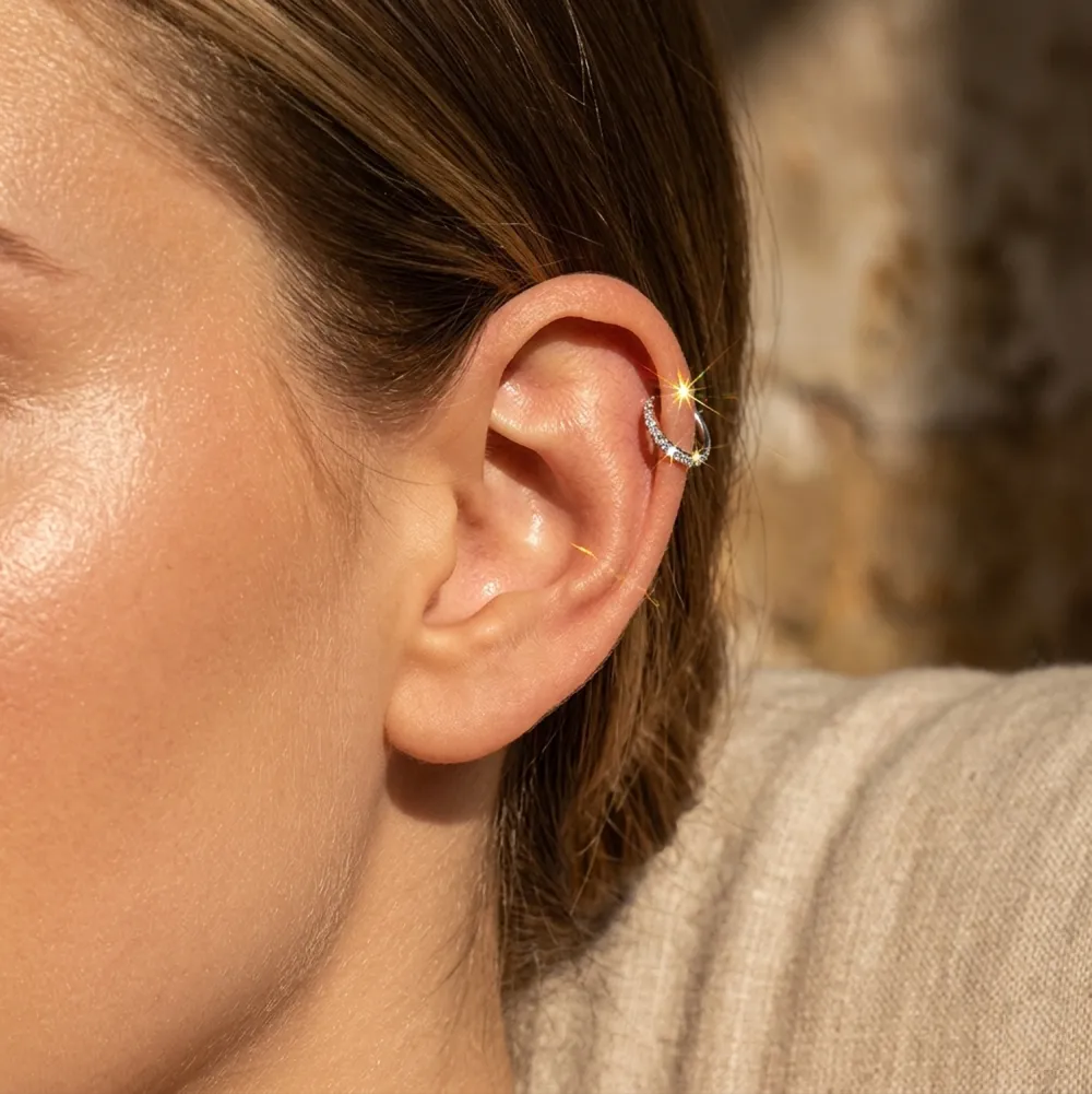 Titanium Crystal Hinged Hoop Ring